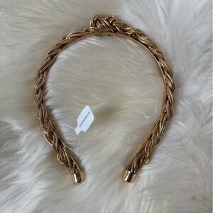 NWT Anthropologie Woven Gold Knot Headband Metal Chain Braided Shiny Golden